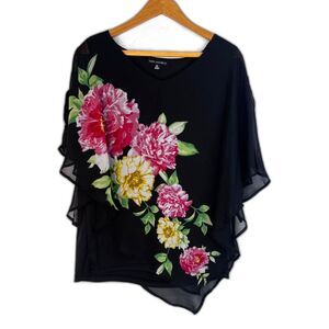 Sara Michelle Flower Sheer Sleeve Feminine Blouse Boho Whimsical Pretty Size XL